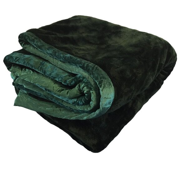 VTG Twin Blanket Emerald Green Velvet Satin Trim Double Sided Thickness Luxury